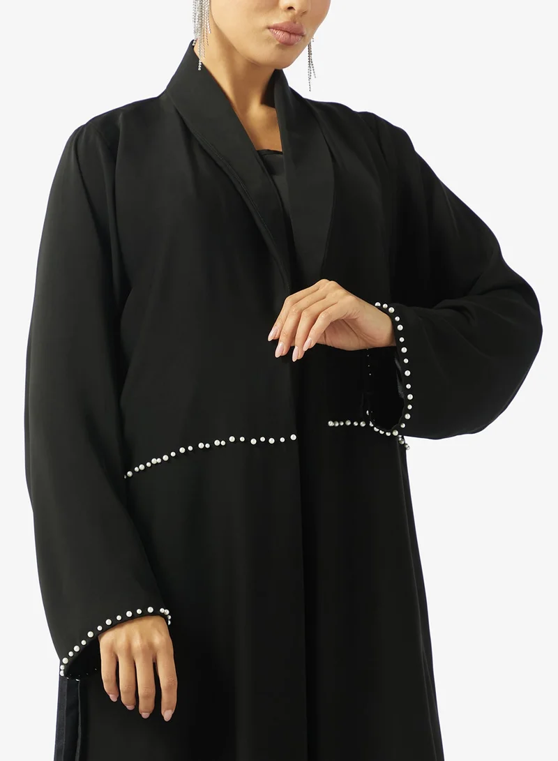 hayas closet  Black Pleat Details Abaya With Sheila for Women | Best Price UAE